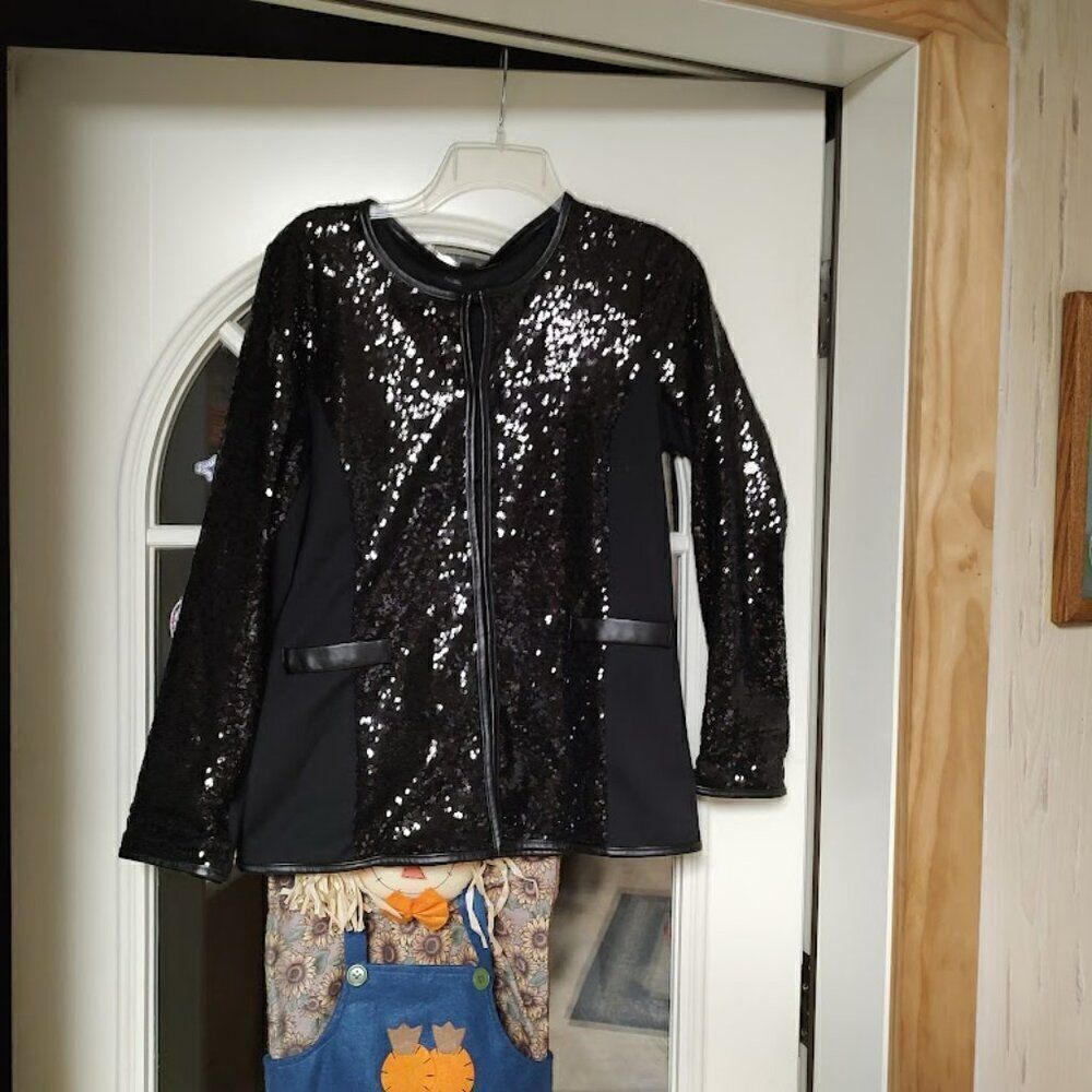 New HSN Joan Boyce Black Sequin Jacket Size Women's Small